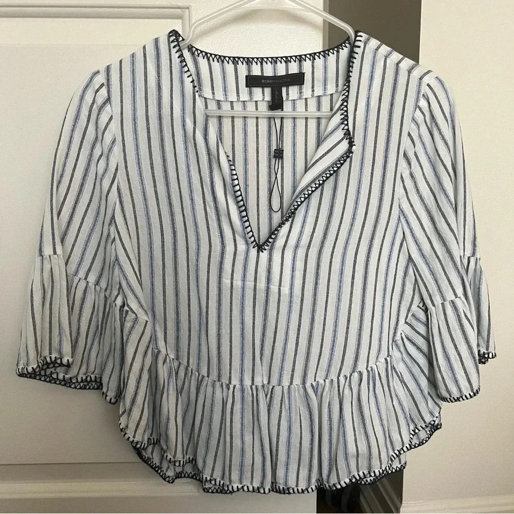 Bcbgmaxazria Immane Embroidered Ruffle Crop Top- Size Xs; Excellent Condition